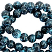 Glaskralen Drip-Line 8mm Zwart glitter blauw